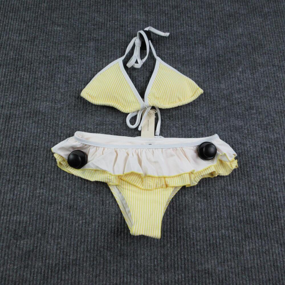 SEAMOLLY Swim Bikini Womens XS Yellow Ruffle Layered Thong Triangle Halter NWT